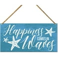 thumbnail image 1 of Novelty Beach Wood Sign Summer Starfish Bathroom Home Beach House Wall Decoration Farmhouse Sign Decorations, Housewarming Gifts for New House Home, Happiness Waves 8x12 Inch, 1 of 4