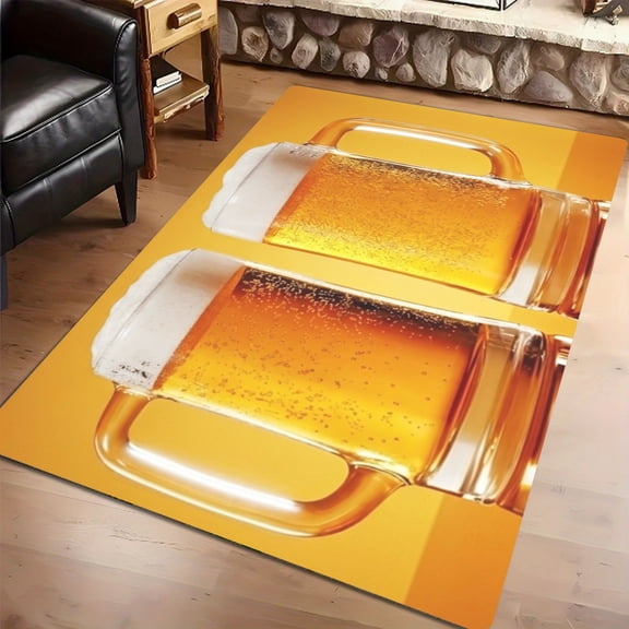 Novelty Beer Mug Pattern 2D Printed Durable Floor Rug, Living Room Porch Festival Entryway Decor Mat, Thanksgiving Christmas Gift