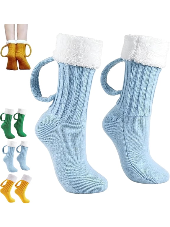 Novelty Beer Mug Socks with Handle, Soft Knit 3D Cup Socks for Parties Holidays and Gifting