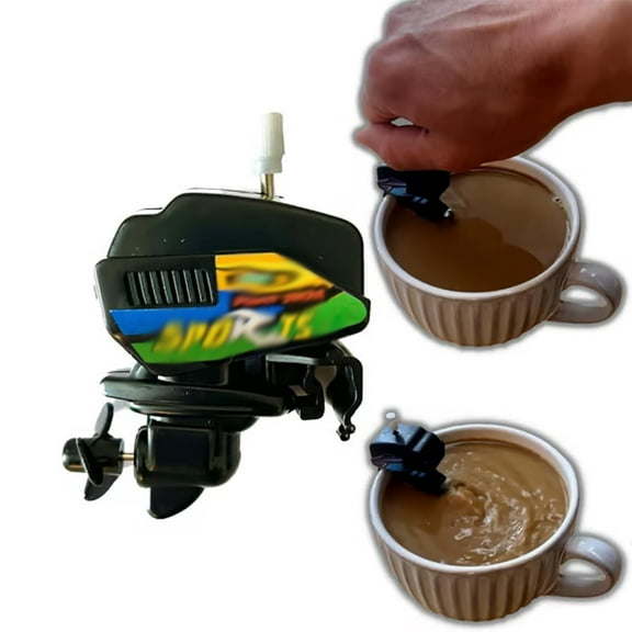 Novelty Boat Motor Coffee Stirrer, Wind-Up Outboard Engine Drink Mixer, Fun Gadget for Stirring Coffee, Tea, and Hot Chocolate, Black