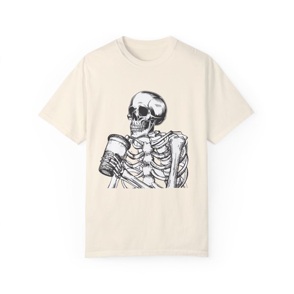Novelty Bone Vertebrate Comical Costume Caffeine Enthusiast Humorous Humans Skeletal Java Caffeinated Drinks Unisex Garment-Dyed T-shirt