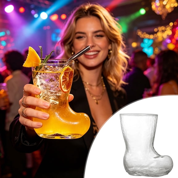 Novelty Boot Shaped Glass Mug, Clear Cowboy Boot Cup, Multipurpose Drinkware, Classic Barware for Beer, Whiskey, Cocktail and Unique Gift for Western Themed Party, Clear