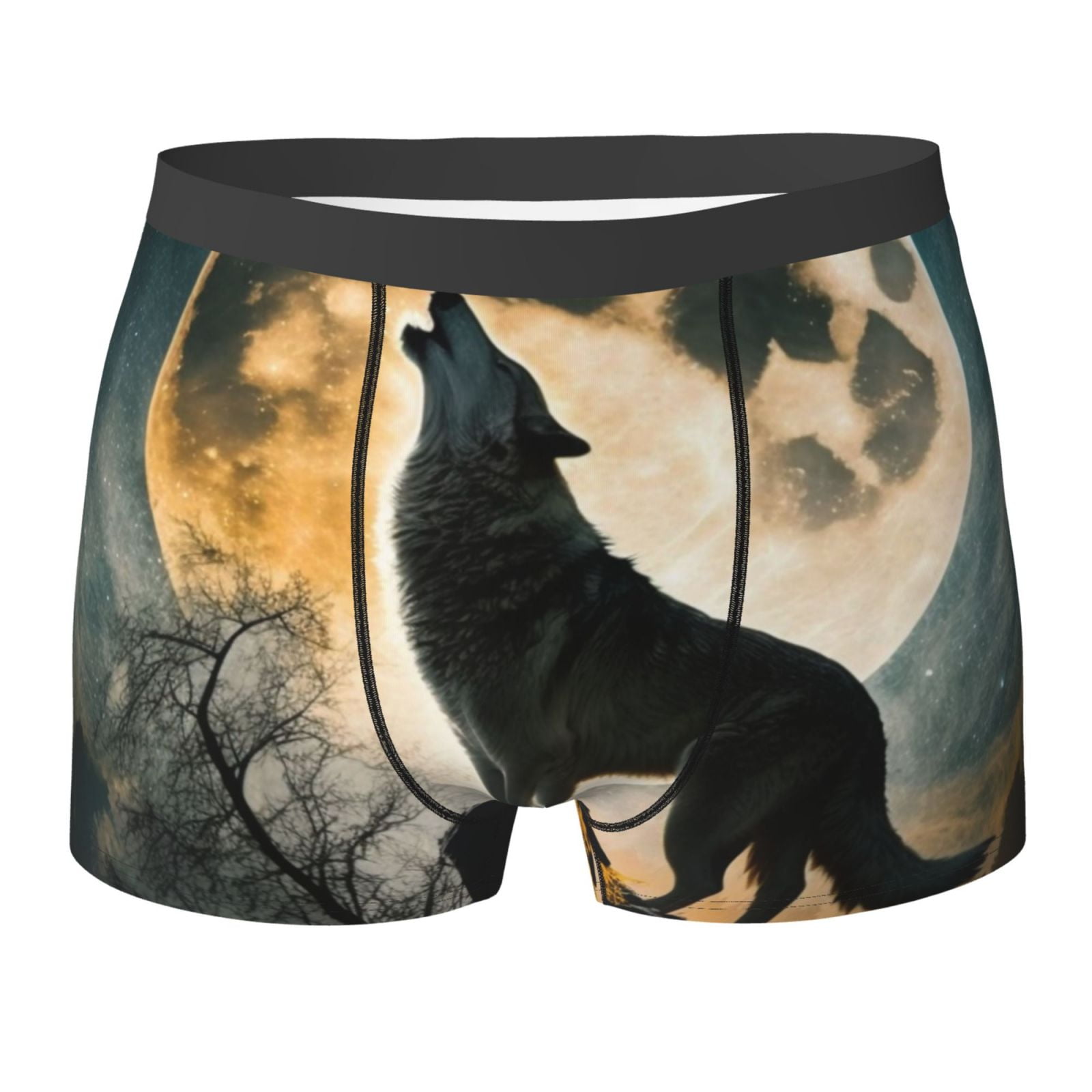 Novelty Boxer Briefs Stretchy Underwear Comfort for Men, Wolf Full Moon ...