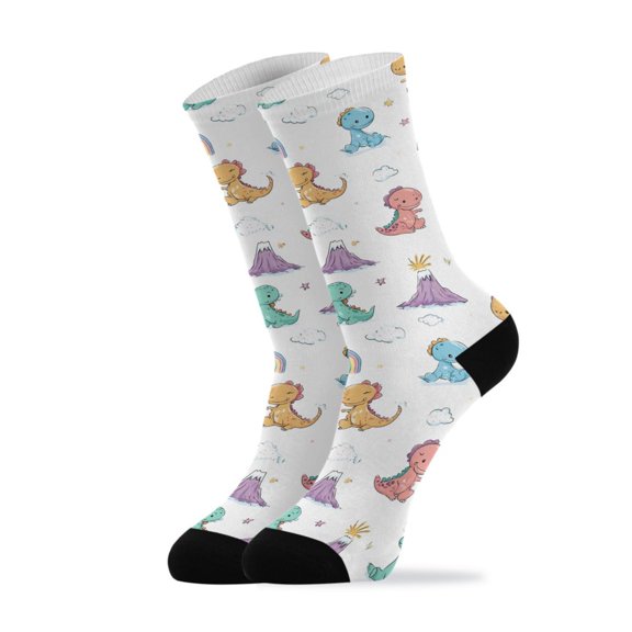Novelty Cartoon Dinosaur Rainbow Cloud Crew Socks for Women Men Soft Stretchy Breathable Unisex Casual Socks One Size Funny Crazy Gift Socks
