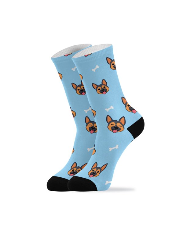 Novelty Cartoon German Shepherd Bone Crew Socks for Women Men Soft Stretchy Breathable Unisex Casual Socks One Size Funny Crazy Gift Socks