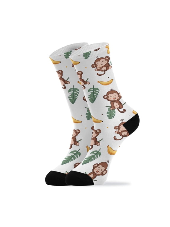Novelty Cartoon Monkey Crew Socks for Women Men Soft Stretchy Breathable Unisex Casual Socks One Size Funny Crazy Gift Socks