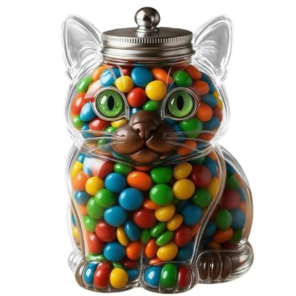 Novelty Cat Shaped Clear Candy Jar Kitchen Decor Glass Treat Container Party Supplies Desktop Accent Home Storage
