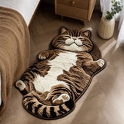 Novelty Cat Shaped Non Slip Door Mat, 3D Realistic Sleeping Cat Floor Rug, Irregular Cute Floor Mat for Bedside Entryway Indoor Home Decoration