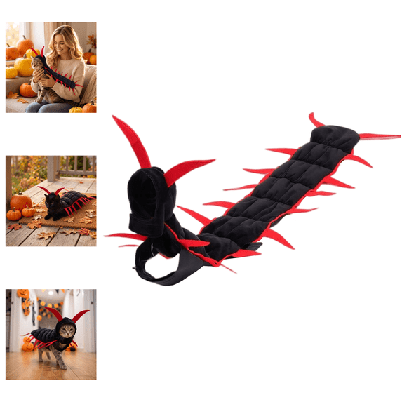 Novelty Centipede Cat Halloween Costume | Red / Gold, Spooky Terrifying Style, Long Body Design, Cat Parade, Cat Dress Up, Multi-Point Adjustable Straps-Red