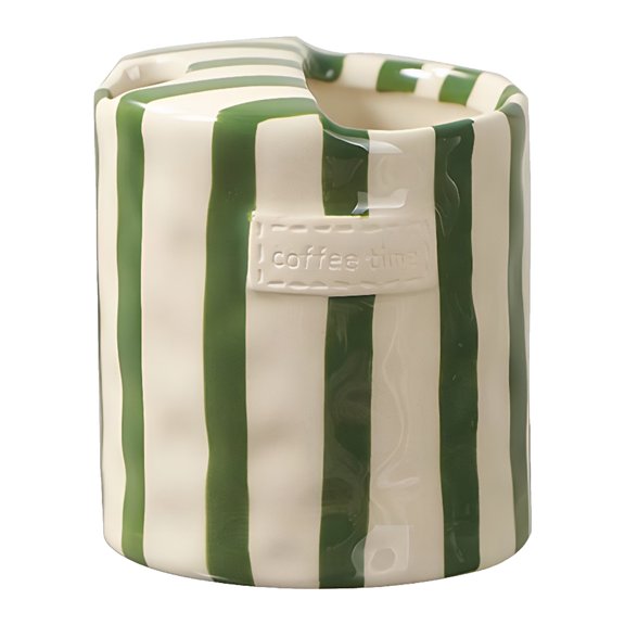 Novelty Ceramic Coffee Mug Designed to Look Like a Gift Box, 10oz Retro Hand-Painted Ceramic Travel Mug, Green & White Striped, Microwave & Dishwasher Safe, Perfect Present for Coffee Lovers