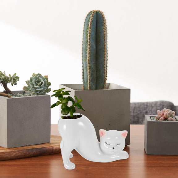 Decorative Ceramic Cat Flower Vase, Unique Floral Arrangement Pot for Home Decor and Art Display