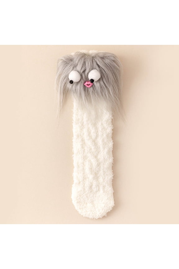 Novelty Character Socks for Women, Funny Googly Eye Monster Plush Socks, Super Soft Fuzzy Cozy Lounge Socks One Size Fits Most, Gray,Size Free Size