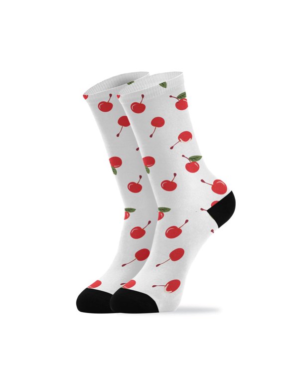 Novelty Cherry Crew Socks for Women Men Soft Stretchy Breathable Unisex Casual Socks One Size Funny Crazy Gift Socks