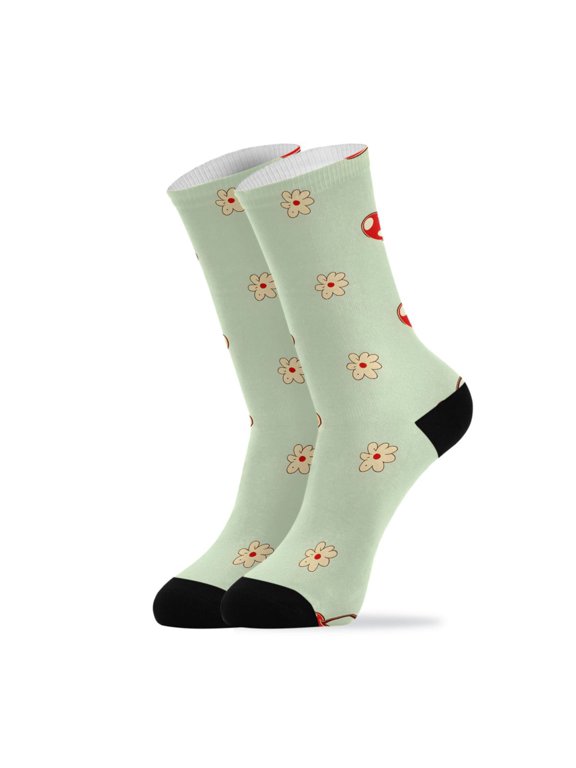 Novelty Cherry Leaves Red Crew Socks for Women Men Soft Stretchy Breathable Unisex Casual Socks One Size Funny Crazy Gift Socks