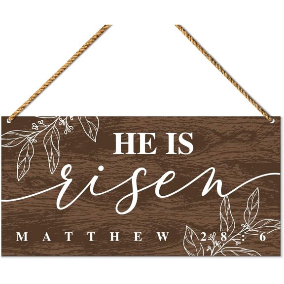 Novelty Christian Easter Sign Wood Decor, Christian Easter Door Sign Decorations for Home Living Room Religious Easter Day Hanging Sign Wall Decor, He Is Risen 8x12 Inch