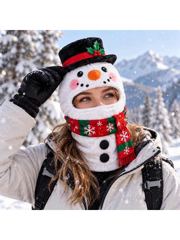 Novelty Christmas Character Ski Mask, Funny 3D Plush Balaclava for Adults, Hilarious Holiday Party Mask & Gift for Ski Trips and Winter Events(snowman)