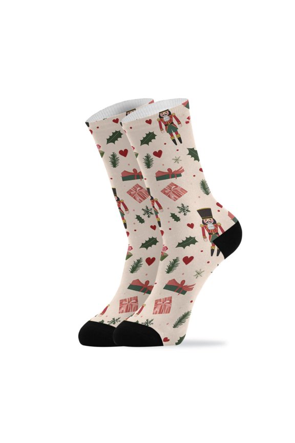 Novelty Christmas Nutcracker Leave Heart Snowflake Crew Socks for Women Men Soft Stretchy Breathable Unisex Casual Socks One Size Funny Crazy Gift Socks