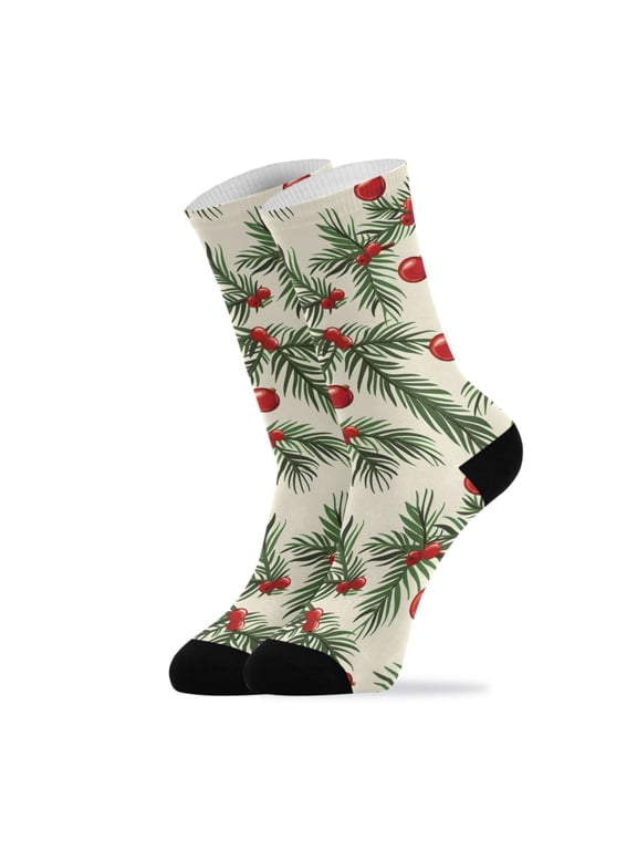 Novelty Christmas Tree Branches and Balls Crew Socks for Women Men Soft Stretchy Breathable Unisex Casual Socks One Size Funny Crazy Gift Socks