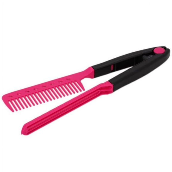 Novelty Clip-on Style V-shaped Hair Styling Comb DIY Salon Hairdressing Comb Hair Straightener (Black+Rosy)
