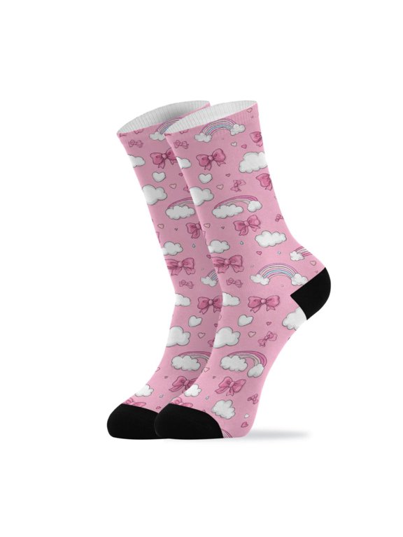 Novelty Clouds Love Rainbow Bow Crew Socks for Women Men Soft Stretchy Breathable Unisex Casual Socks One Size Funny Crazy Gift Socks
