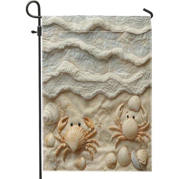 Novelty Coastal Crab Garden Flags 12x18 Inch Double Sided for Outside, Funny Beach Sea Seashell Standard Burlap Lawn Flags, Ocean Life Backyard Small House Flags Outdoor Decor