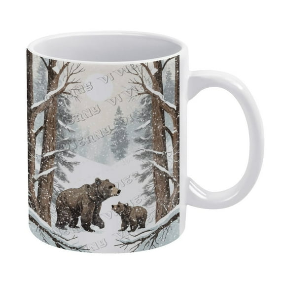 Novelty Coffee Mug - Winter Bear Ceramic Coffee Mugs, 330 ml / 11 oz White Porcelain Mug for Coffee, Tea, Milk, Hot Chocolate