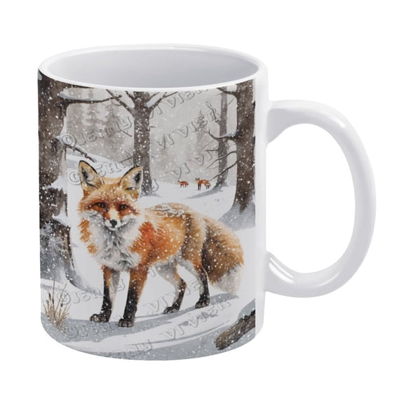 Novelty Coffee Mug - Winter Fox Coffee Ceramic Mug Porcelain Latte Tea Cup - 330 ml / 11 oz White Ceramic Mug
