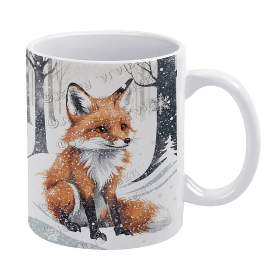 Novelty Coffee Mug - Winter Fox Mug - 330 ml / 11 oz White Ceramic Mug - Tea Cup for Xmas Party