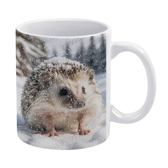Novelty Coffee Mug - Winter Hedgehog Coffee Ceramic Mug Porcelain Latte Tea Cup - 330 ml / 11 oz White Ceramic Mug