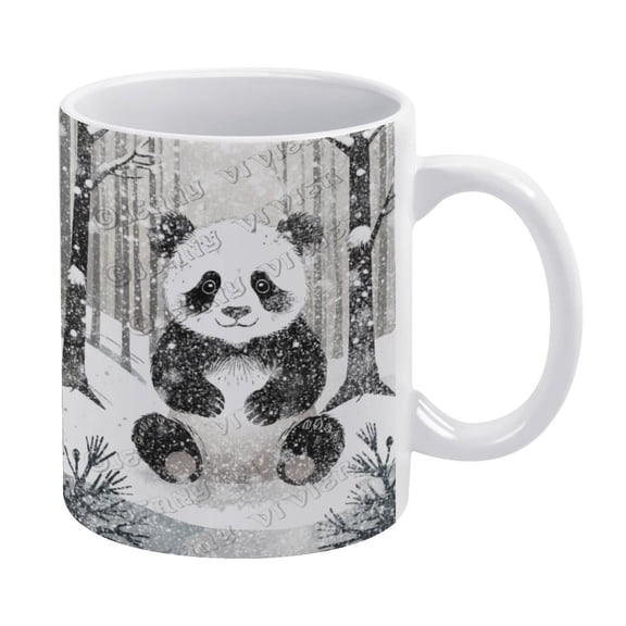 Novelty Coffee Mug - Winter Panda Coffee Cups Ceramic Coffee Mugs with Handle, Unique Latte Tea Cup for Office and Home, Gifts for Men and Women - 330 ml / 11 oz White Ceramic Mug