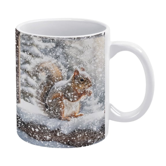 Novelty Coffee Mug - Winter Squirrel Ceramic Coffee Mug Cute Cup Tea Cups,Hot Chocolate Novelty Mugs Gift for Girls Women, 330 ml / 11 oz White