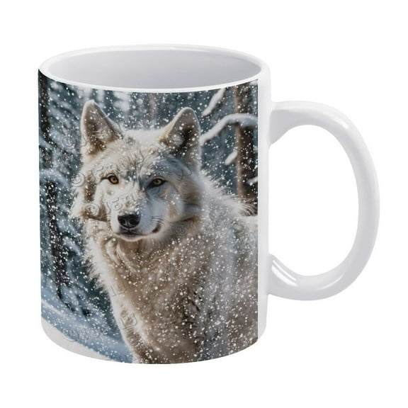 Novelty Coffee Mug - Winter Wolf Coffee Ceramic Mug Porcelain Latte Tea Cup - 330 ml / 11 oz White Ceramic Mug