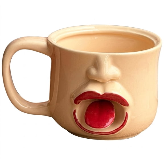 Novelty Coffee Mugs, 1 Pc Shaking Tongue Interactive Handmade Face Shaped Ceramic Coffee Mug with Wiggling Tongue,Desk Decor