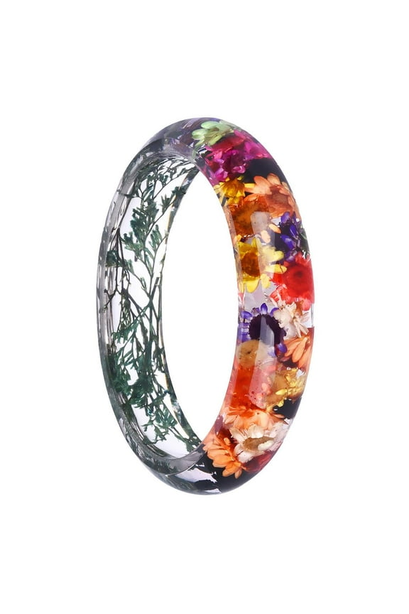 Novelty Colors Lucite Dried Flower Resin Womens Bracelet Charm Bangle