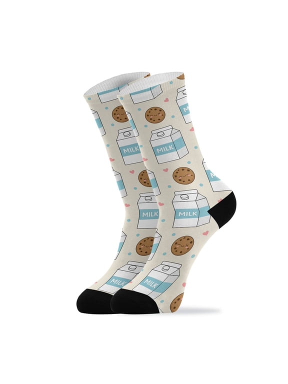 Novelty Cookie Milk Heart Crew Socks for Women Men Soft Stretchy Breathable Unisex Casual Socks One Size Funny Crazy Gift Socks