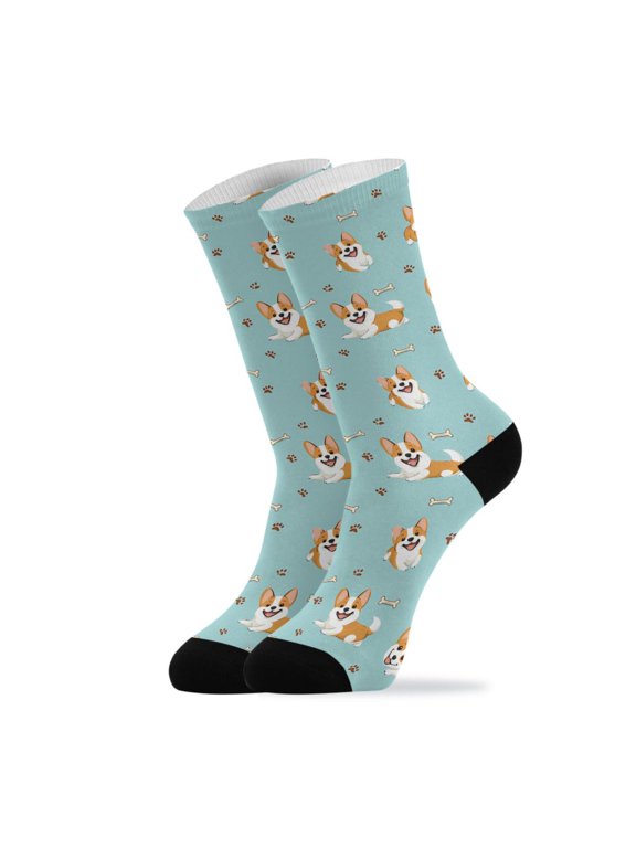 Novelty Corgi Bone Crew Socks for Women Men Soft Stretchy Breathable Unisex Casual Socks One Size Funny Crazy Gift Socks