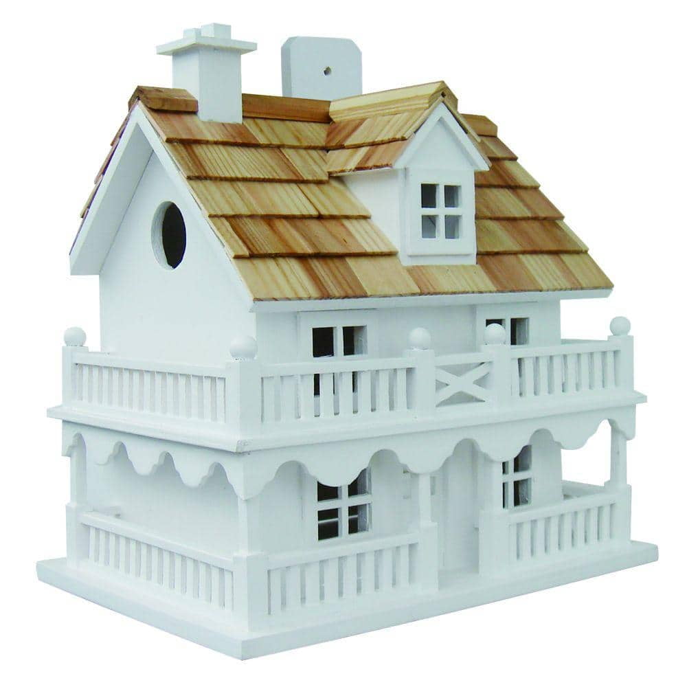 White Cottage Birdhouse with Pine Shingles