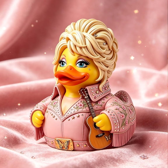 Novelty Country Singer Collectible Duck Figurine, Hand‑Painted Resin Duck Statue with Guitar & Fringe Pink Outfit, Fun Themed Desk Shelf Ornament, Unique Gift for Country Music Fans