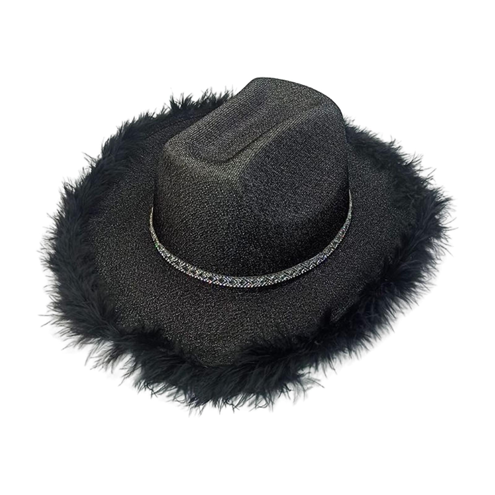 Novelty Cowboy Hat Costume Shiny Cowgirl Hat with Artificial Feather