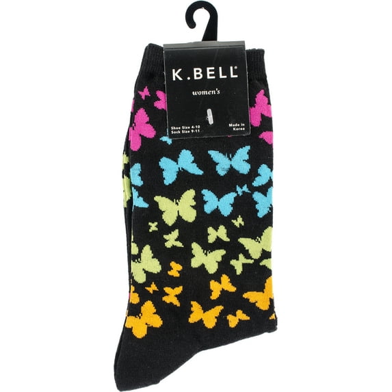 Novelty Crew Socks-Butterfly Rainbow