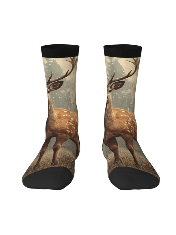 Novelty Crew Socks Crazy Unisex Dress Socks Funny Fun Gifts , Deer Vintage