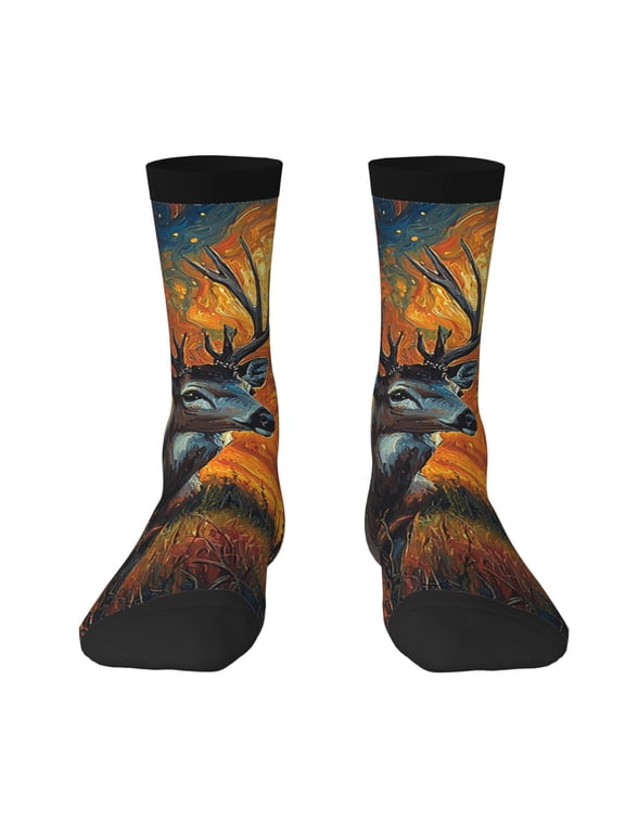 Novelty Crew Socks Crazy Unisex Dress Socks Funny Fun Gifts , Hunting Deer Psychedelic