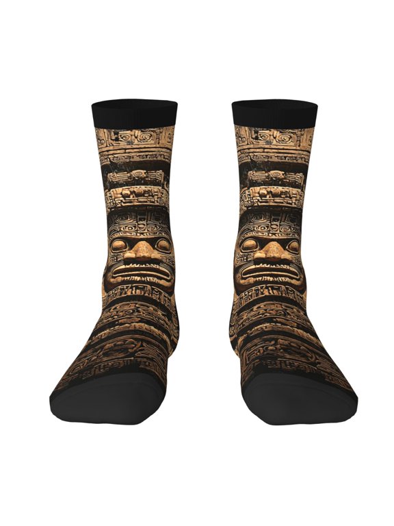 Novelty Crew Socks Crazy Unisex Dress Socks Funny Fun Gifts , Mayan Calendar Aztec Black