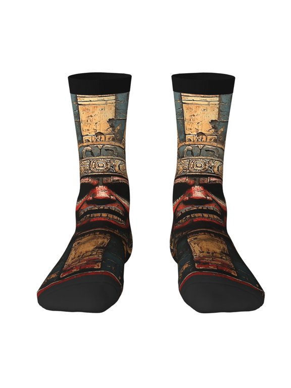 Novelty Crew Socks Crazy Unisex Dress Socks Funny Fun Gifts , Mayan Calendar Aztec Vintage Art