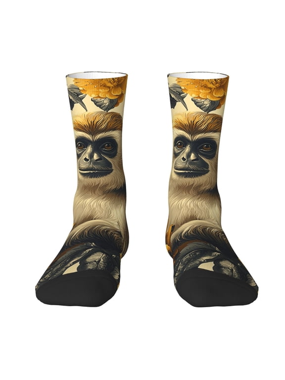 Novelty Crew Socks Crazy Unisex Dress Socks Funny Fun Gifts , Monkey Banana Patterns Vintage