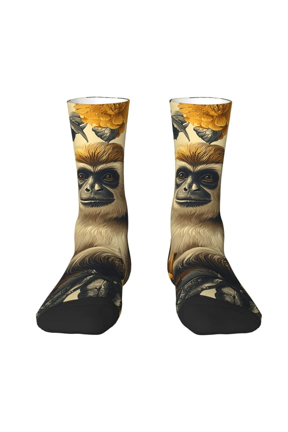 Novelty Crew Socks Crazy Unisex Dress Socks Funny Fun Gifts , Monkey Banana Patterns Vintage