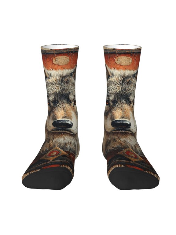 Novelty Crew Socks Crazy Unisex Dress Socks Funny Fun Gifts , Wolf Southwestern Western Vintage