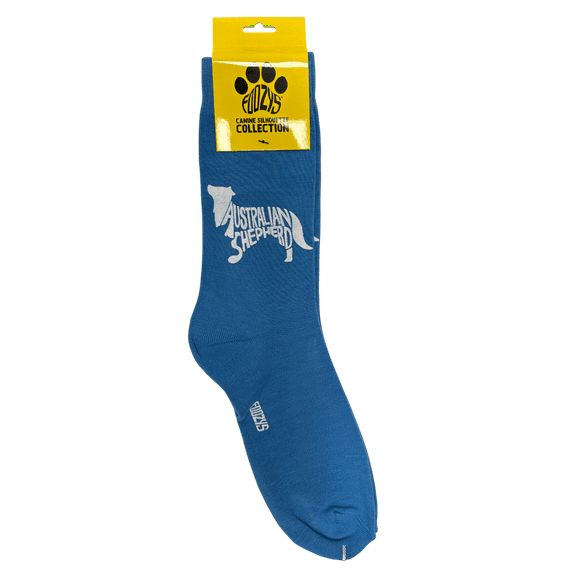 Novelty Crew Socks with Silhouette Australian Shepherd Dog Print, One Size Fits Most Women, Men, Funny, Cute Gift Idea for Dog Lovers, Comfortable, Stylish, Perfect for Daily Wear, Blue