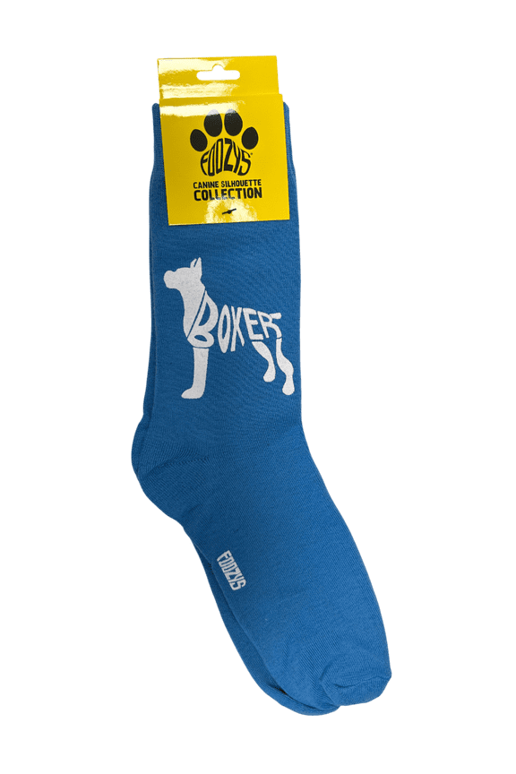 Novelty Crew Socks with Silhouette Boxer Dog Print, One Size Fits Most Women, Men, Funny, Cute Gift Idea for Dog Lovers, Comfortable, Stylish, Perfect for Daily Wear, Blue