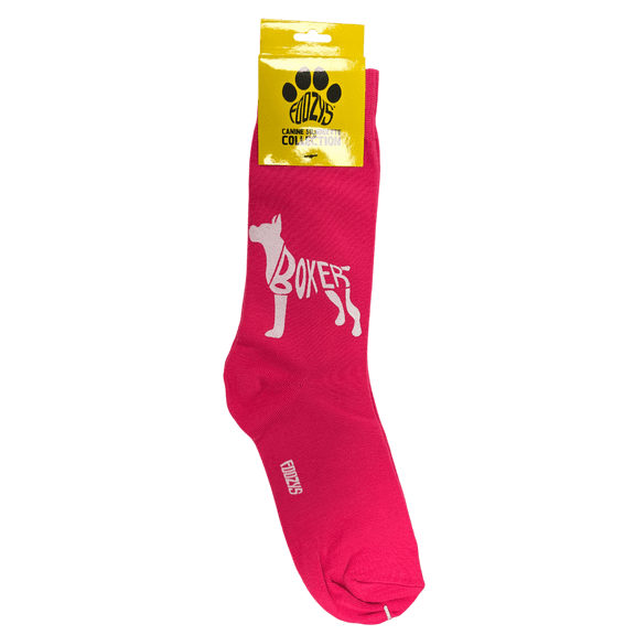Novelty Crew Socks with Silhouette Boxer Dog Print, One Size Fits Most Women, Men, Funny, Cute Gift Idea for Dog Lovers, Comfortable, Stylish, Perfect for Daily Wear, Pink